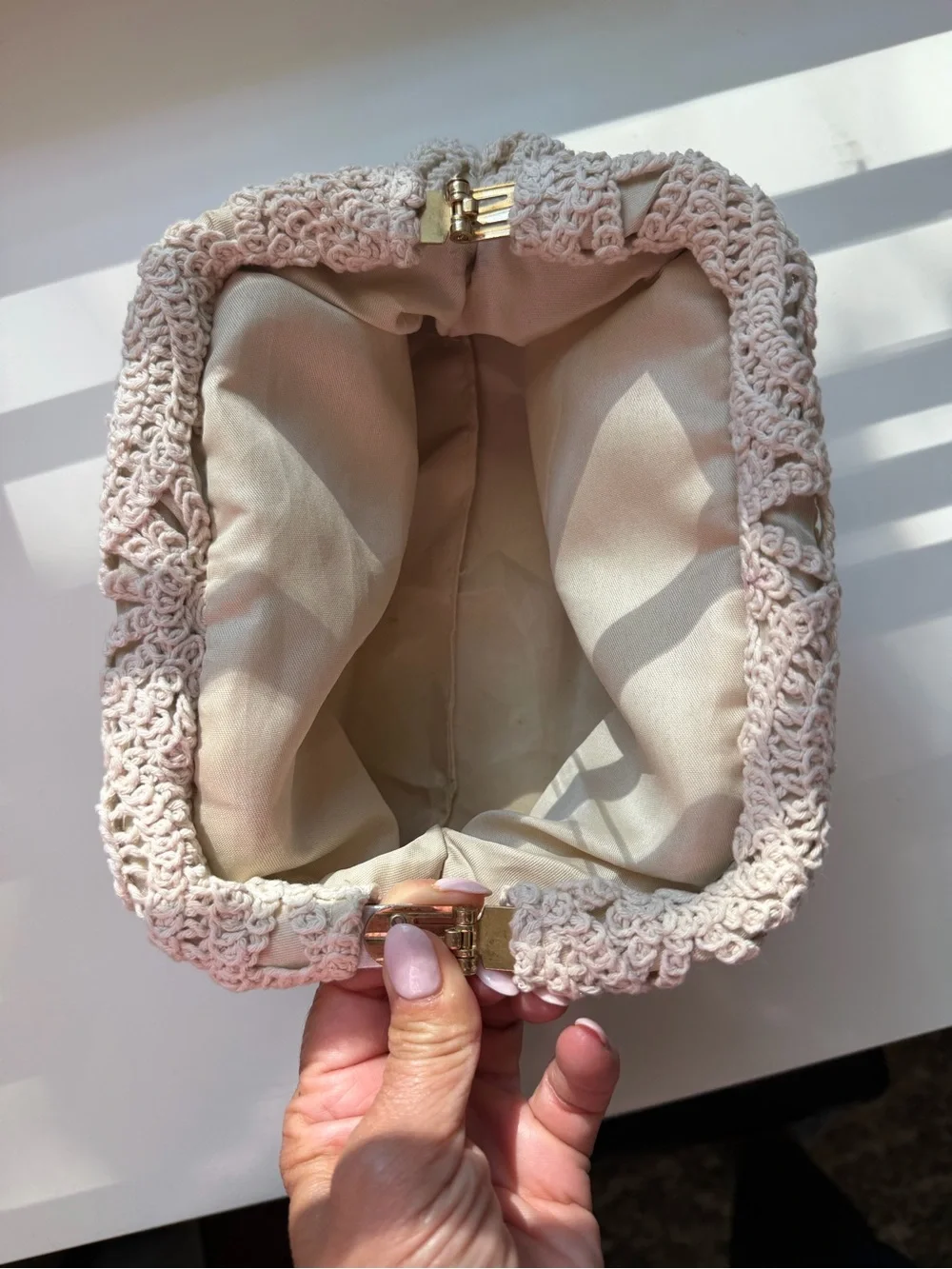 Cream Crochet Lace Envelope Clutch